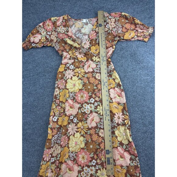 Billabong x The Salty Blonde Dress Womens XS Brown Floral Wrap Maxi Boho - Picture 5 of 10